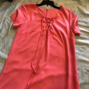 Pink short sleeve dress with cross cross tie!